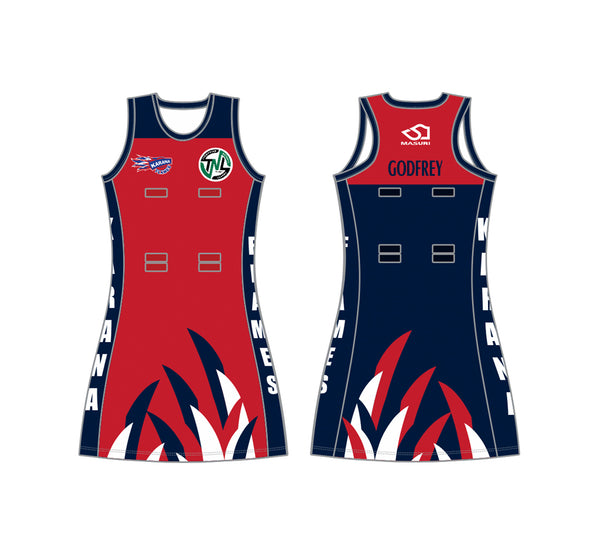 KARANA FLAMES NETBALL CLUB SENIOR NETBALL DRESS SHORT (STATE LEAGUE) DI-11773